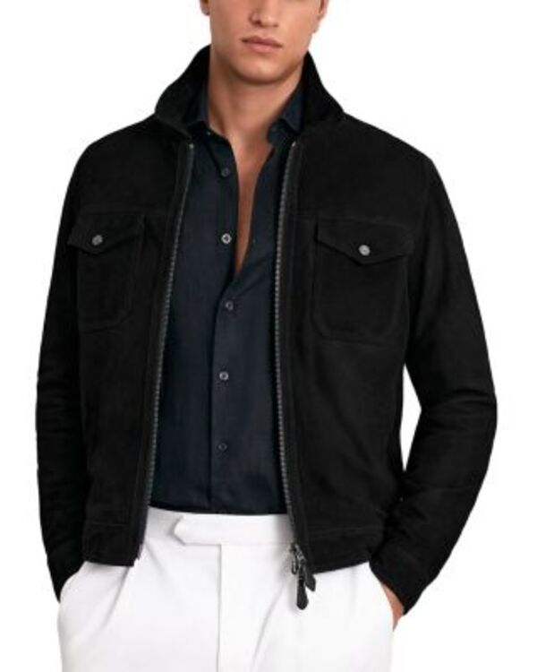 レイス メンズ アウター ジャケット・ブルゾン フルジップ スエード REISS Pike Suede Zip Through Jacket Black ブラック
