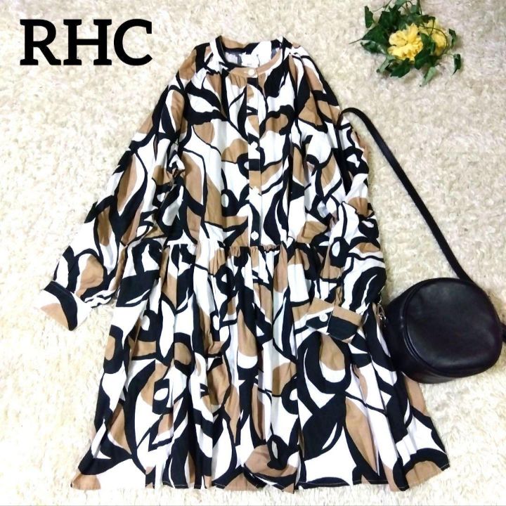 RHC Ron Herman / アールエイチシー ロンハーマン　総柄ギャザーシャツ　ロングシャツ　ブラウス ワンピース　ティアード　長袖　バンドカラー　サザビーリーグ