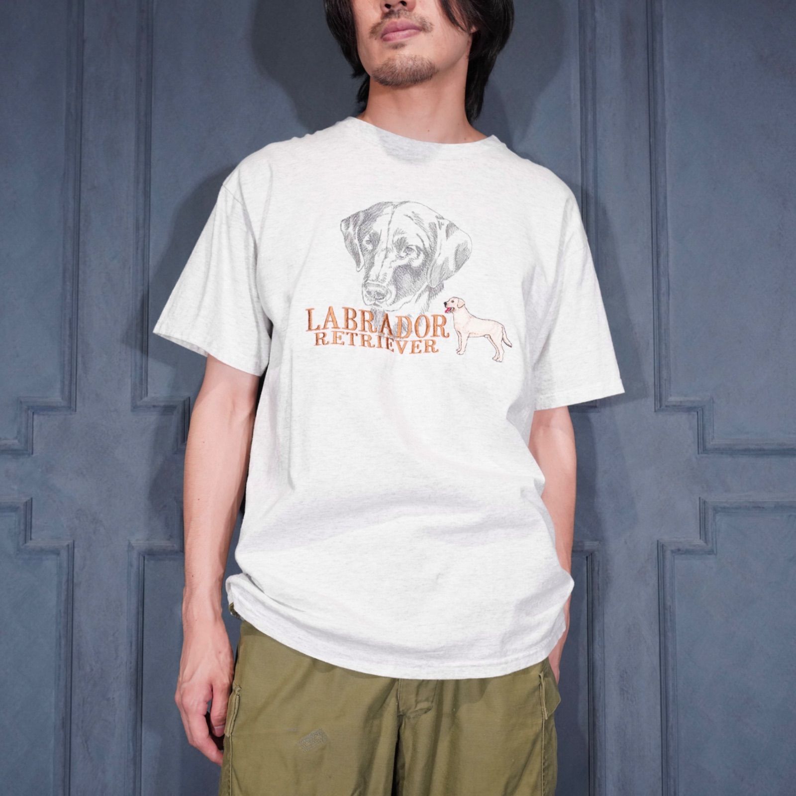 90's USA VINTAGE anvil DOG EMROIDERY DESIGN T SHIRT/90年代アメリカ古着わんこ刺繍デザインTシャツ