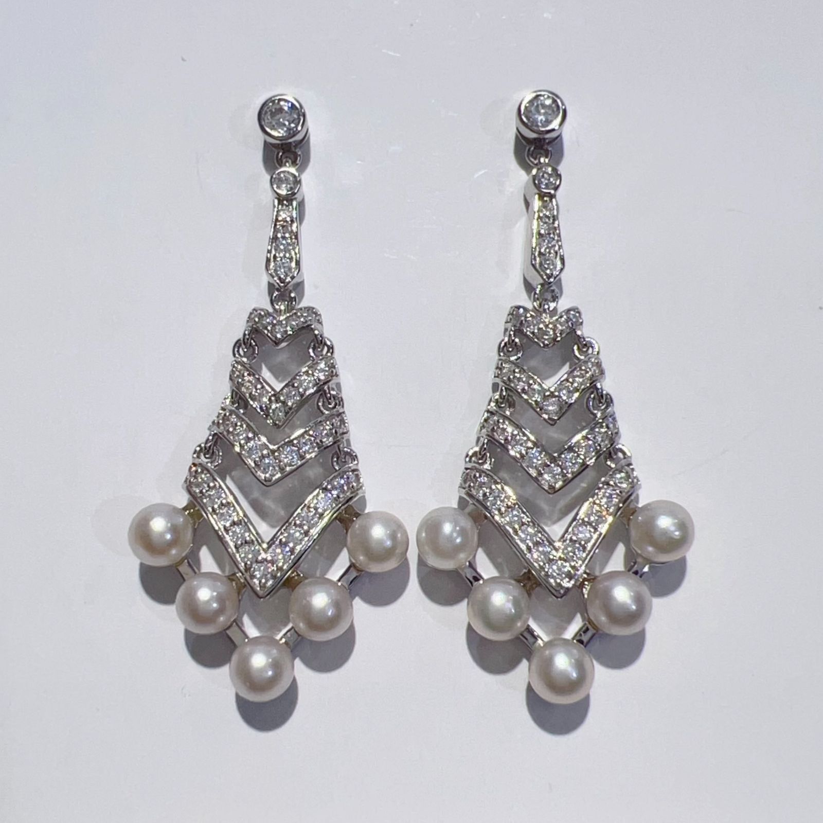 SV 天然 AKOYA アコヤ ベビーパール CZ ドロップ ピアス P3.8mm 4.8g レディース アクセサリー デザインジュエリー キャッチ・スタッドピアス 新品 aua23636080509