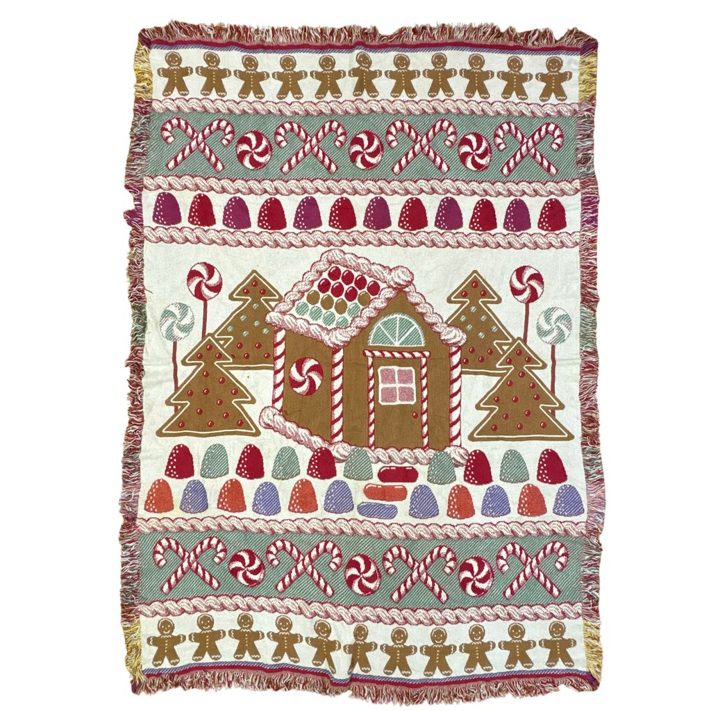 vintageラグ ブランケット マルチカバー タペストリー クリスマス ジンジャーブレッドマン お菓子の家 Rug Blanket Christmas3368