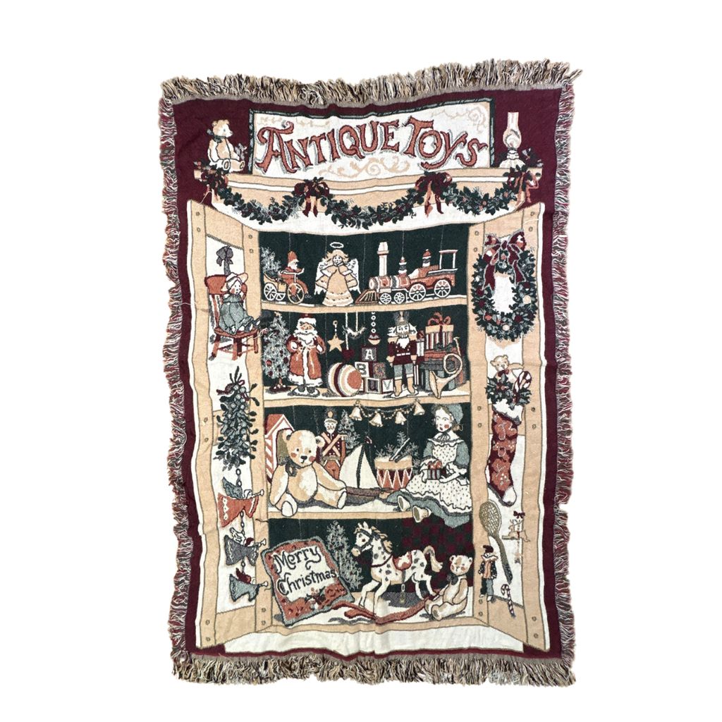 vintageラグ ブランケット マルチカバー タペストリー クリスマス アンティーク テディベア Rug Blanket Christmas 3380
