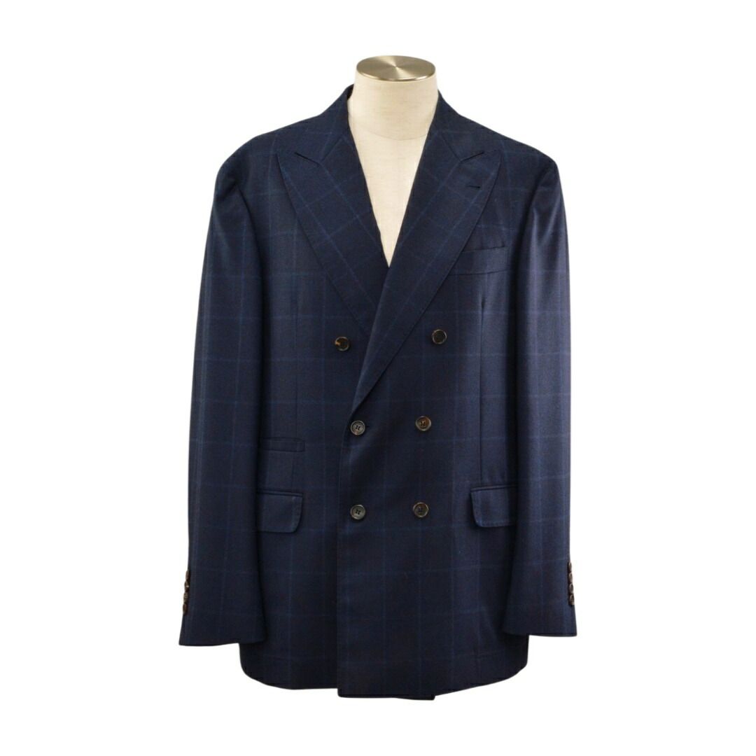 ブルネロクチネリ BRUNELLO CUCINELLI スーツ テーラード ジャケット ダブル チェック 50サイズ 紺 イタリア製 メンズ F-L8687