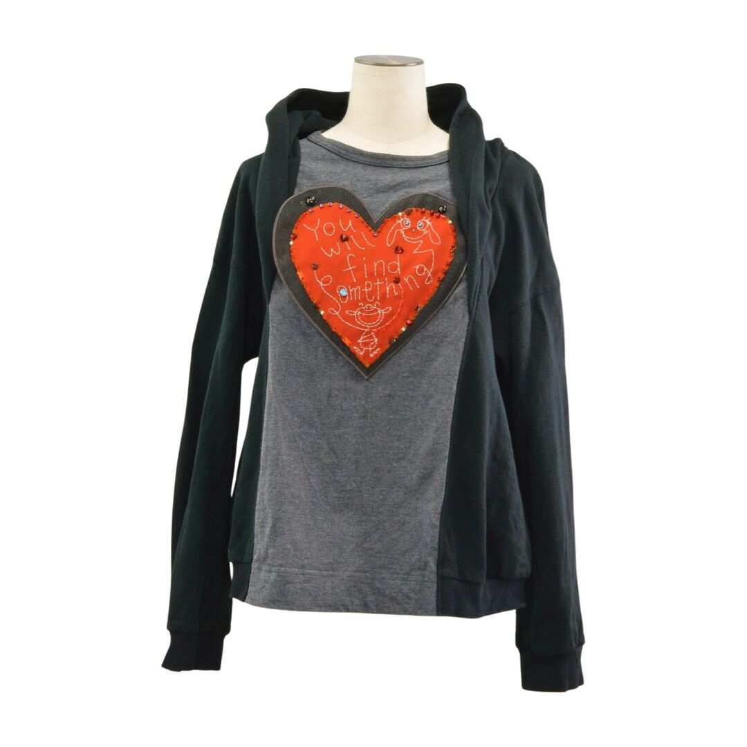 アルベロベロ OLLEBOREBLA by ALBEROBELLO ぶたさん パーカー スウェット ビーズ ビジュー ハート 黒 レディース F-L8585