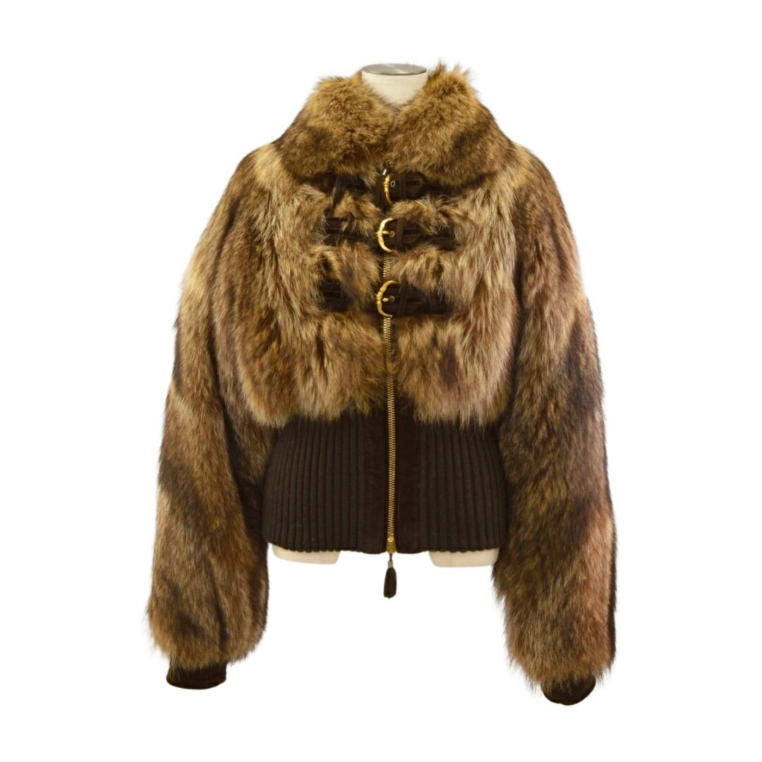 ウンガロ Ungaro 毛皮 ファー ショートコート ジャケット ブルゾン ブラウン レディース F-L8685