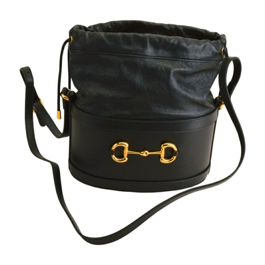 グッチ GUCCI ホースビット 1955 レザー ショルダーバッグ 602118 バケット ブラック レディース F-YA1270