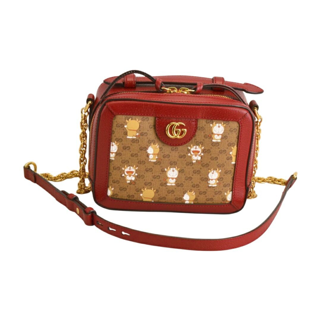 グッチ GUCCI ドラえもんコラボ ミニ マイクロGGスプリーム チェーン ショルダーバッグ 655596 ベージュ×赤 レディース F-YA1271