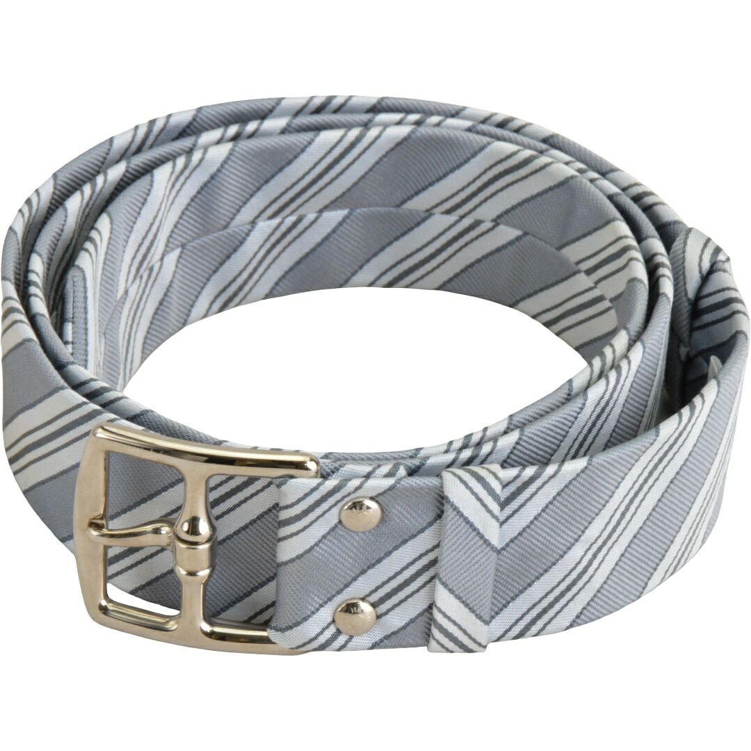 エルメス HERMES カプリ シルク100% ストライプ ベルト 2サイズ グレー シルバー金具 メンズ F-BLT716