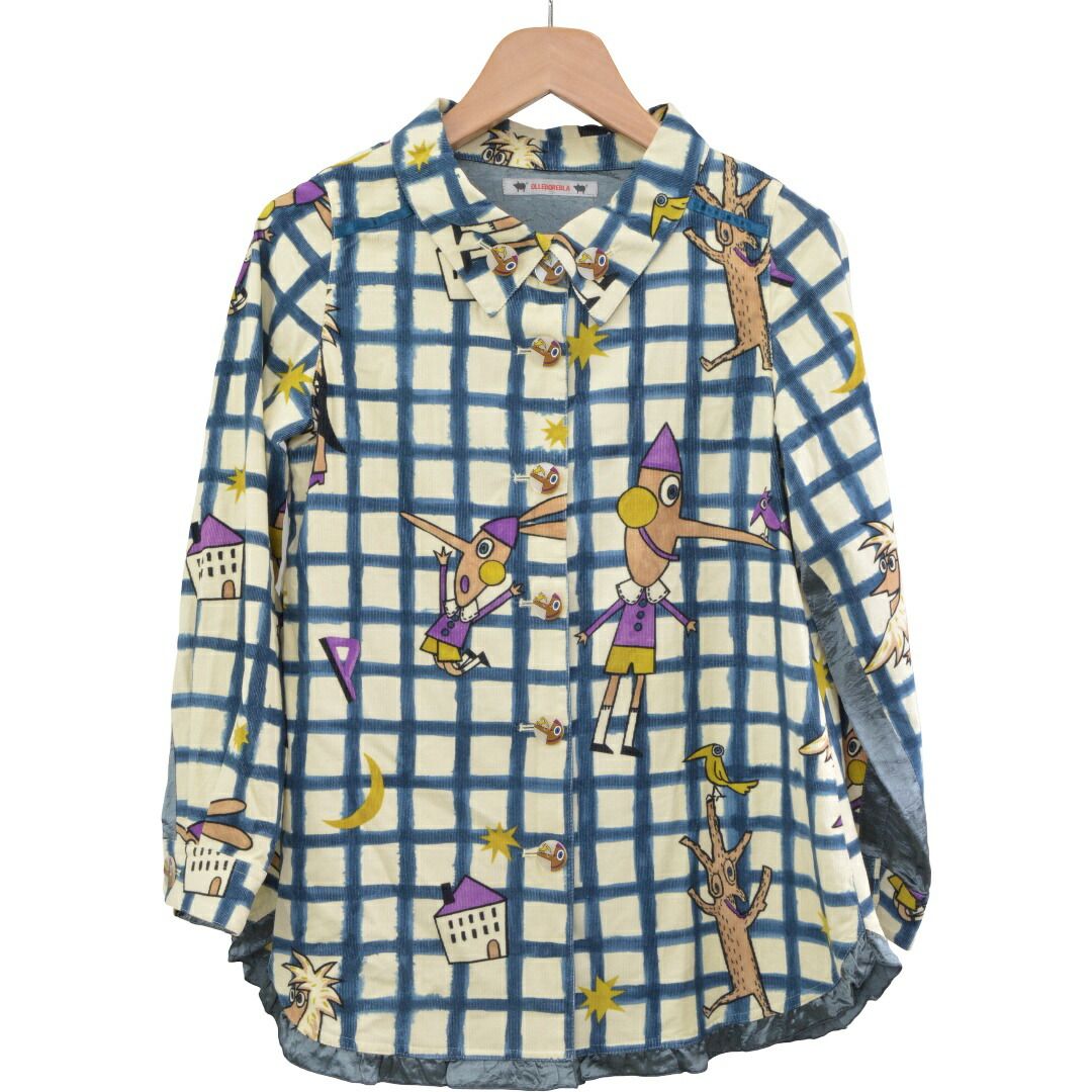 アルベロベロ ALBEROBELLO ぶたさん シャツ コーデュロイ チェック 長袖 ブルー×ホワイト 716170 レディース F-L8799
