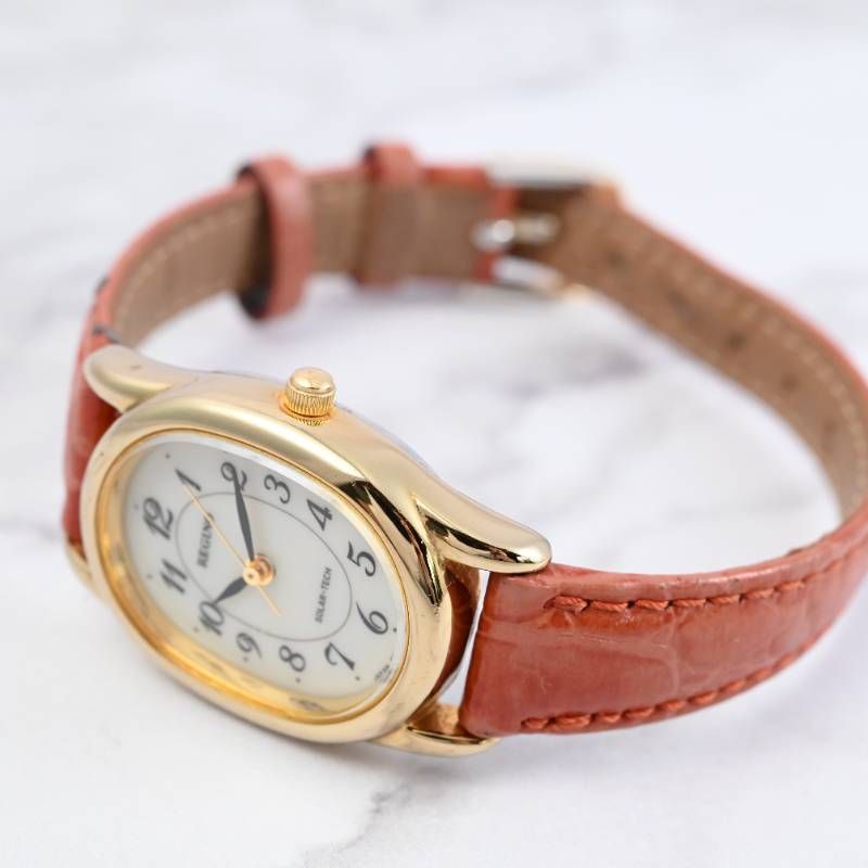 CITIZEN シチズン REGUNO レグノ ソーラー腕時計 レディース オーバルケース ゴールド×レザーベルト きれいめ 上質 大人カジュアル 動作確認済み