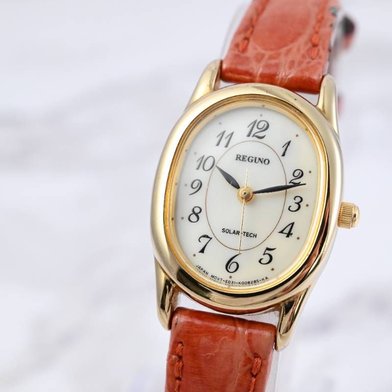 CITIZEN シチズン REGUNO レグノ ソーラー腕時計 レディース オーバルケース ゴールド×レザーベルト きれいめ 上質 大人カジュアル 動作確認済み