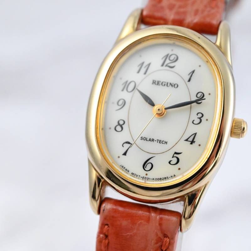 CITIZEN シチズン REGUNO レグノ ソーラー腕時計 レディース オーバルケース ゴールド×レザーベルト きれいめ 上質 大人カジュアル 動作確認済み