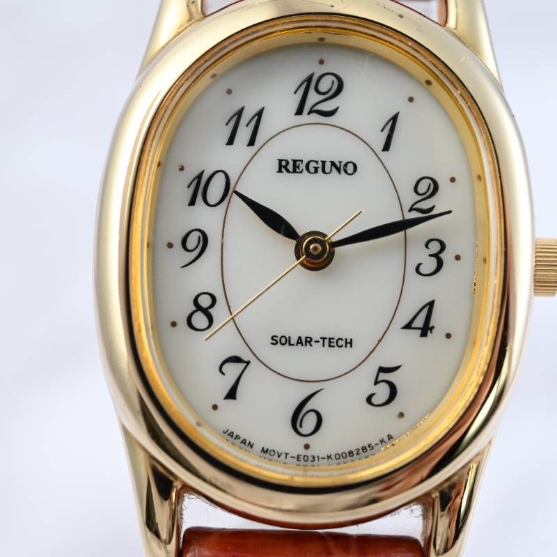 CITIZEN シチズン REGUNO レグノ ソーラー腕時計 レディース オーバルケース ゴールド×レザーベルト きれいめ 上質 大人カジュアル 動作確認済み