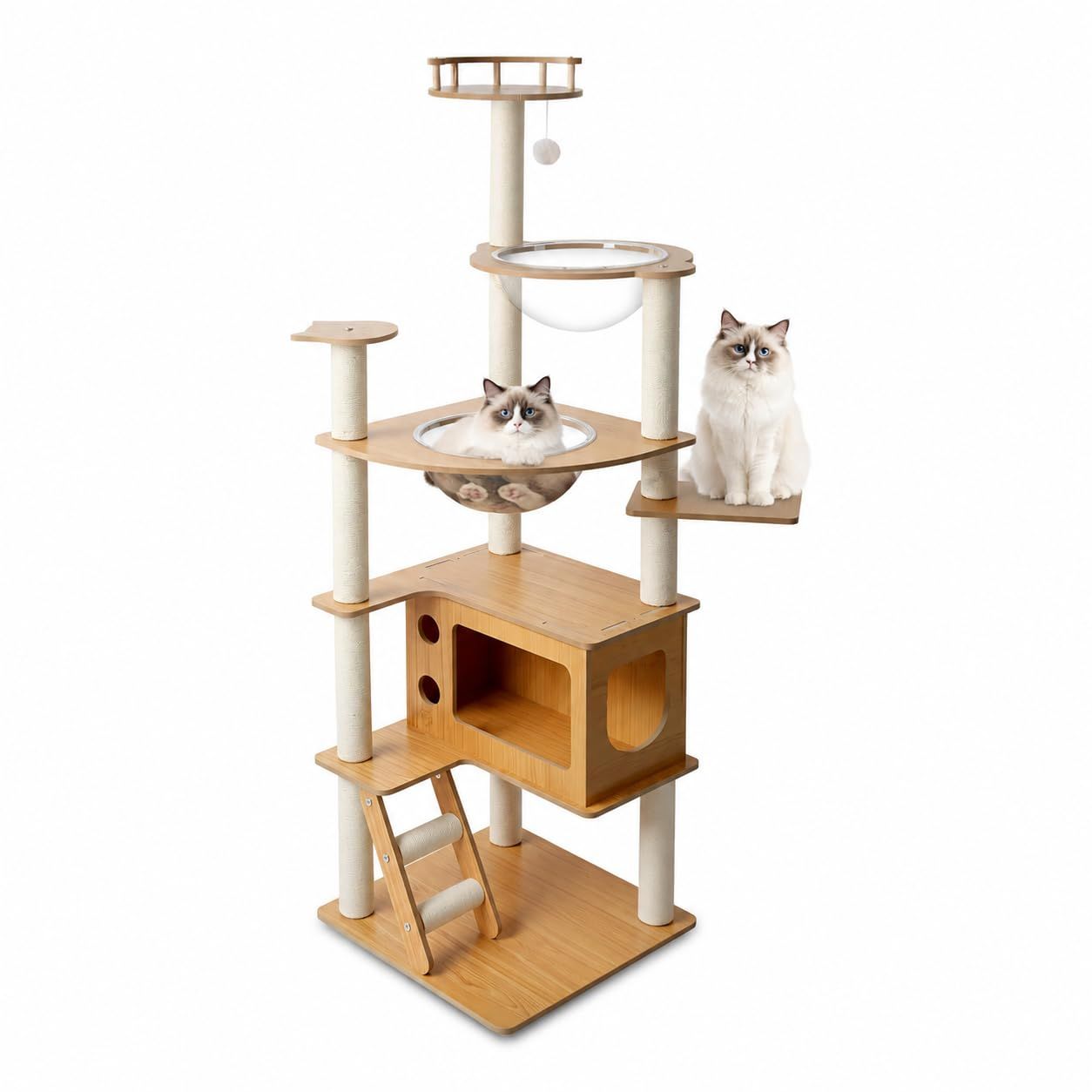 ChicKone キャットタワー 木製 スリム 宇宙船付き 大型猫用 人気 猫タワー 据え置き 天然麻ロープ 猫ハウス 爪研ぎ キャットウォーク 多頭飼い 高い安定性 お手入れ簡単 高さ約165cm (ホワイト, 165cm) 8,539円