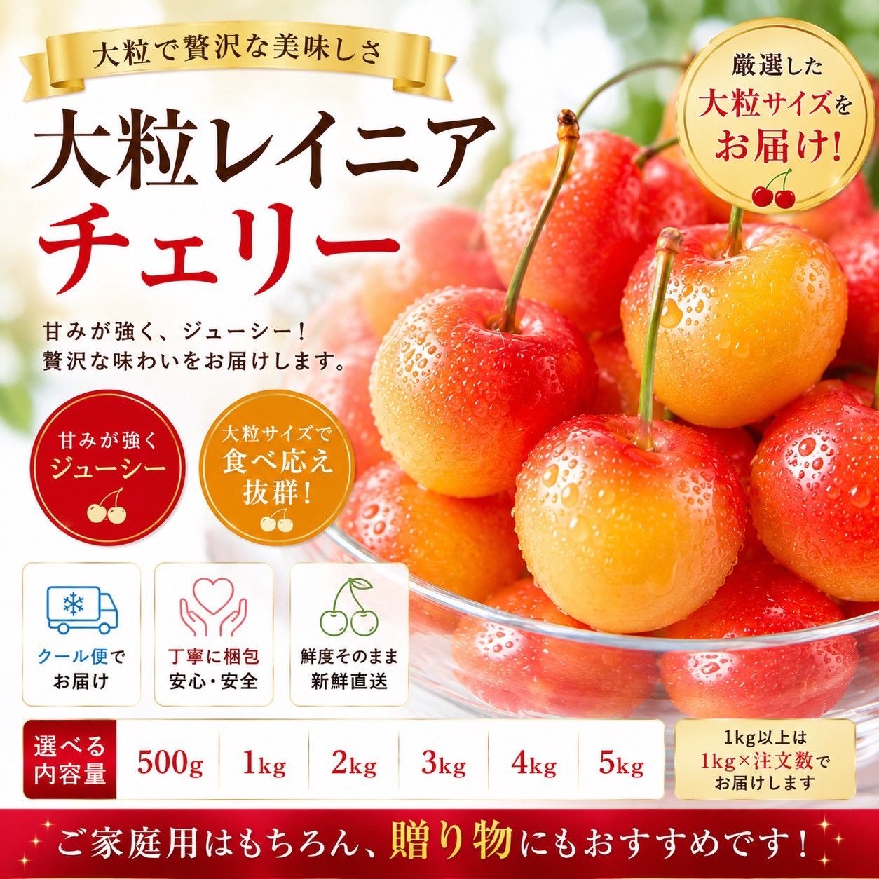 500g】レイニアチェリー 超大粒 糖度23度超 アメリカ産 - メルカリ