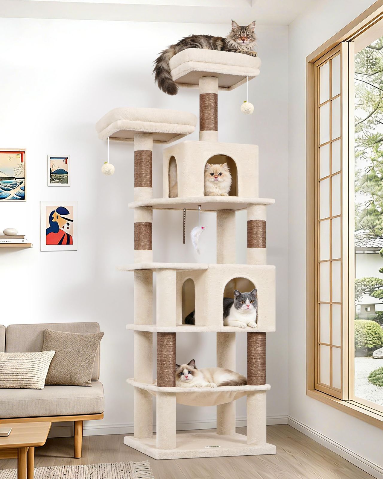 Globlazer キャットタワー ベージュ 大型猫用 据え置き 多頭飼い 多