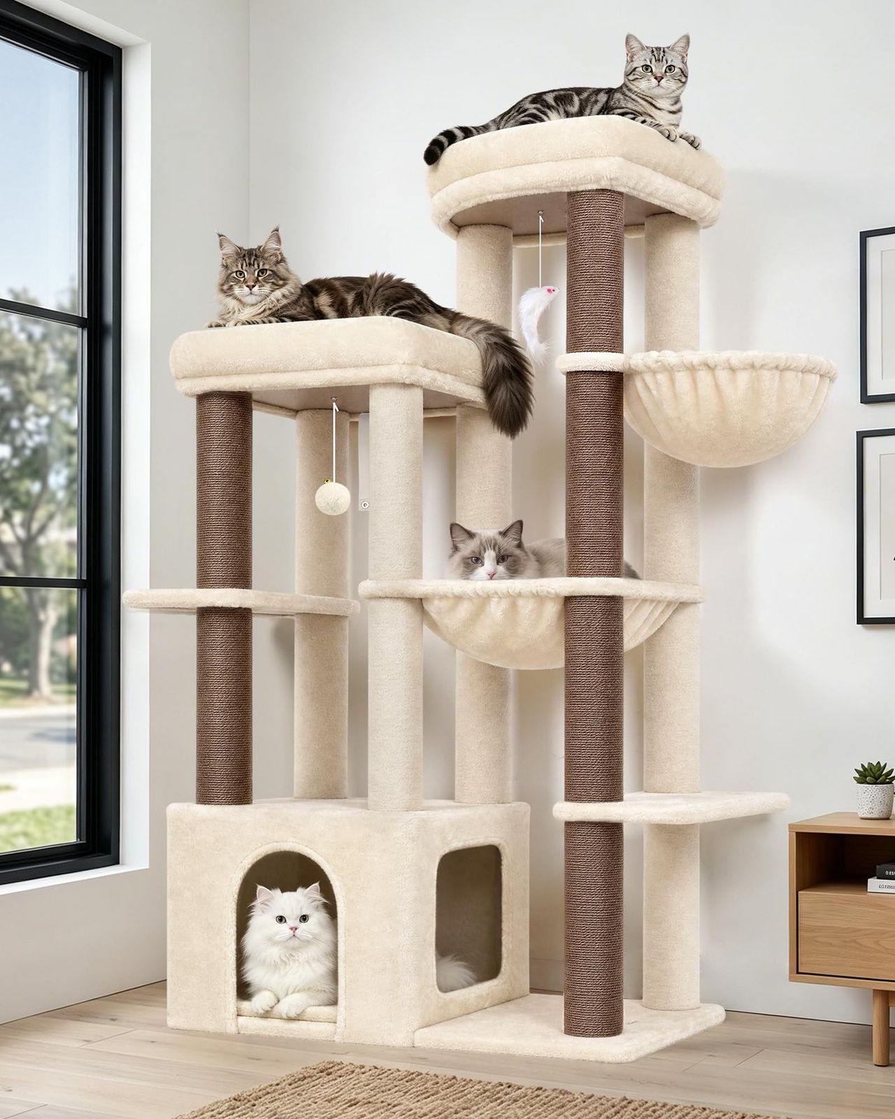 Globlazer キャットタワー ベージュ 大型猫用 多頭飼い 多機能