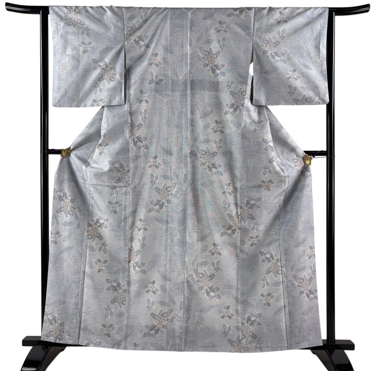 【美品】 大島紬 身丈162.5cm 裄丈63.5cm S 袷 都喜ヱ門 やまと 証紙 草花 青灰色 正絹 逸品 【中古】 35,620円