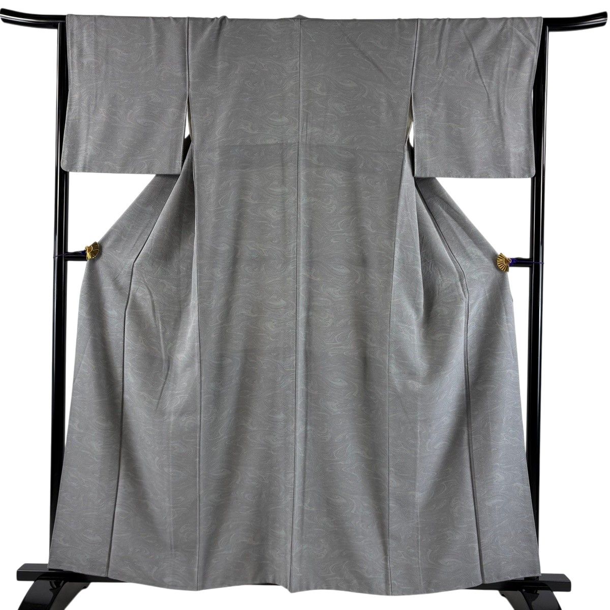 小紋 身丈158cm 裄丈65cm M 袷 墨流し 灰色 正絹 名品 【中古】 10,350円