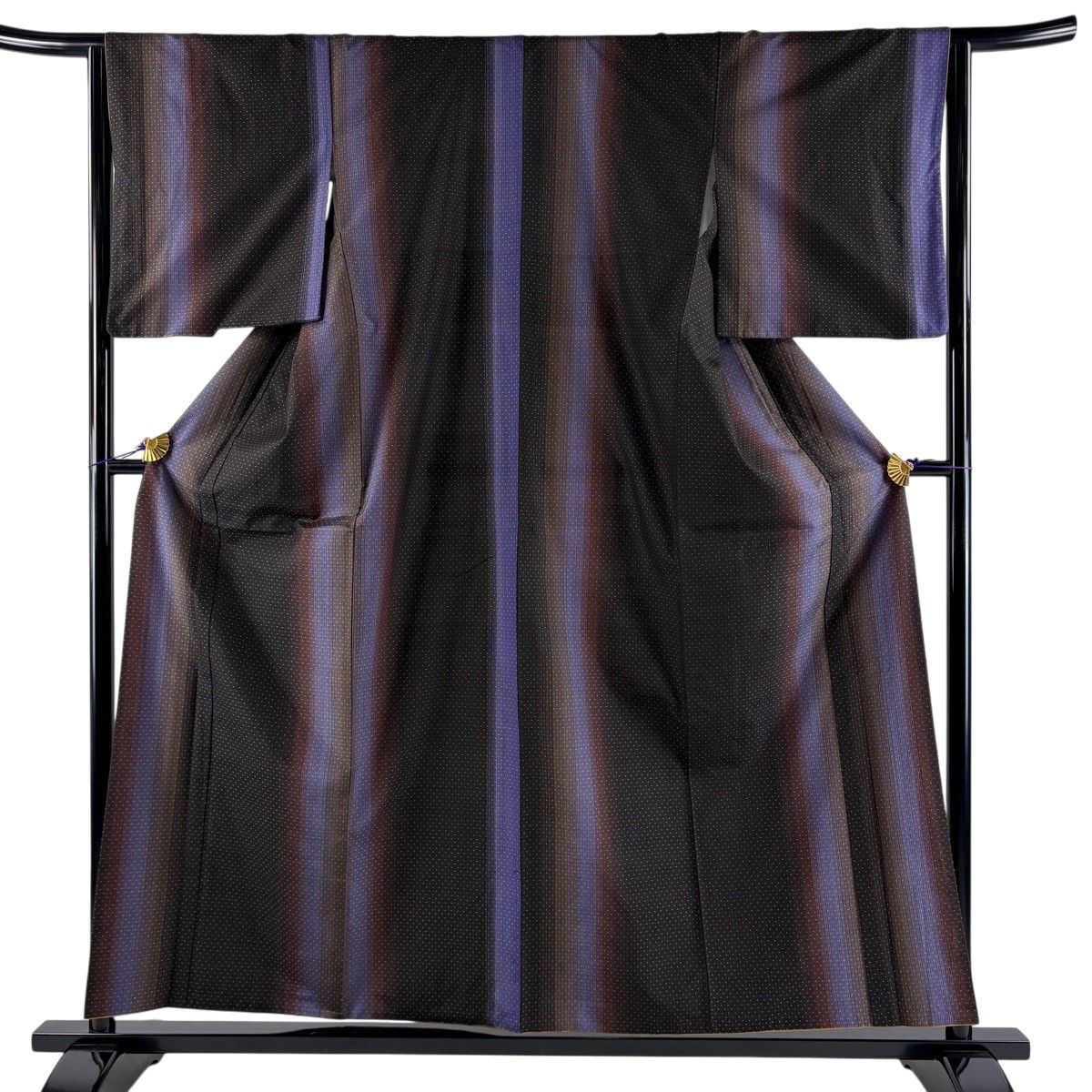 【美品】 紬 身丈157cm 裄丈64cm M 袷 絣柄 縦縞 焦茶色 正絹 名品 【中古】