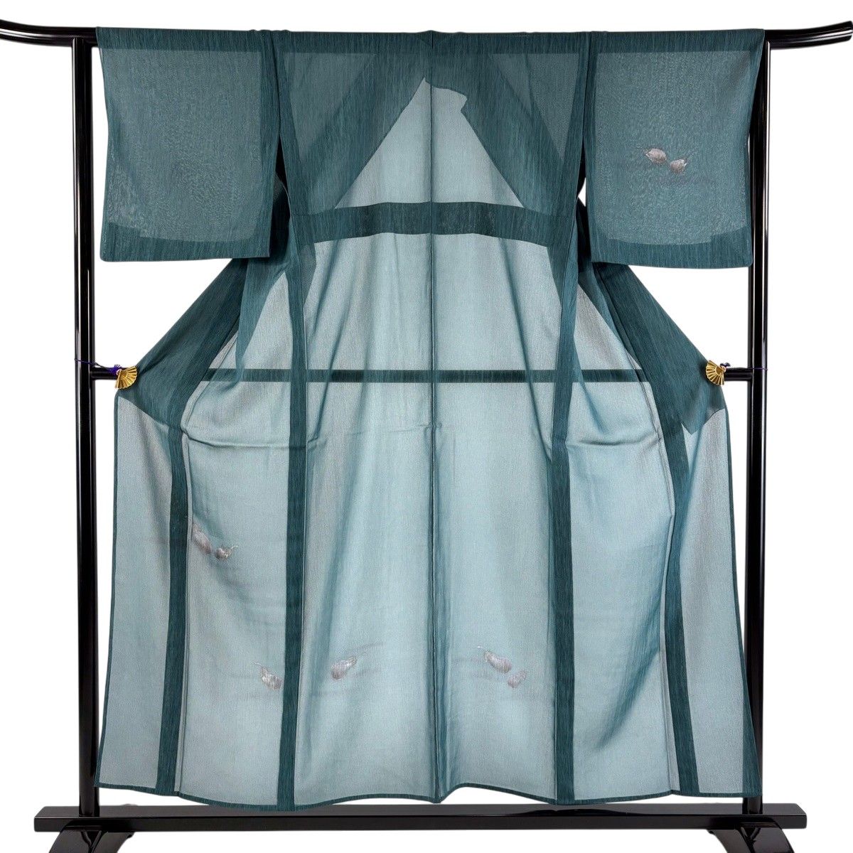 【美品】 付下げ 身丈154cm 裄丈63cm S 薄物 茄子 緑 正絹 名品 【中古】