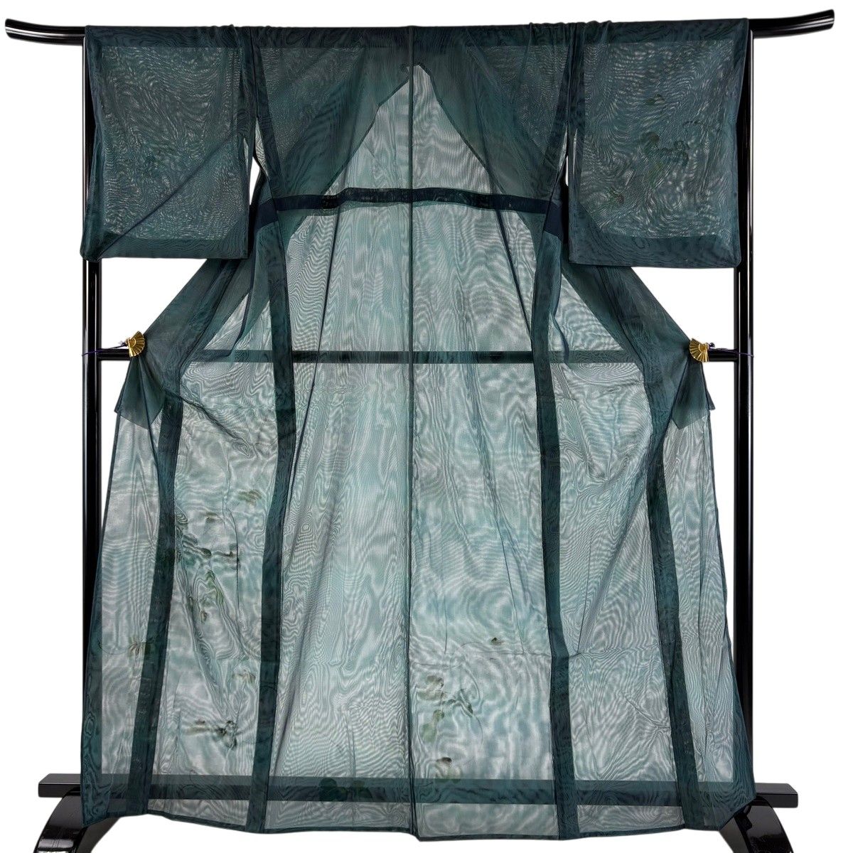 付下げ 身丈165cm 裄丈67cm M 紗袷 瓢箪 金彩 深緑 正絹 名品 【中古】 15,696円