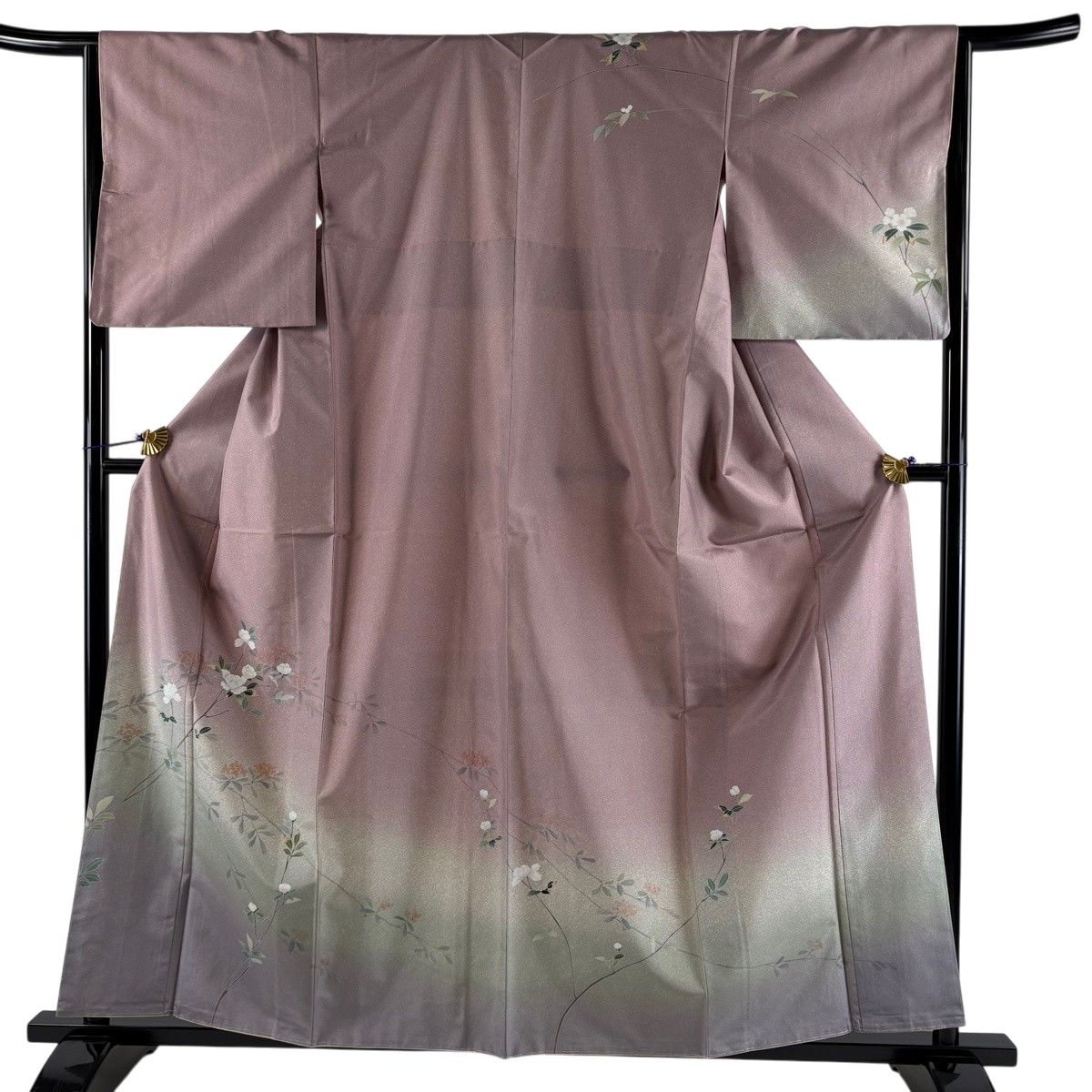 【美品】 訪問着 身丈159cm 裄丈64cm M 袷 大島紬地 証紙 枝花 染め分け 薄紫 正絹 名品 【中古】 12,816円