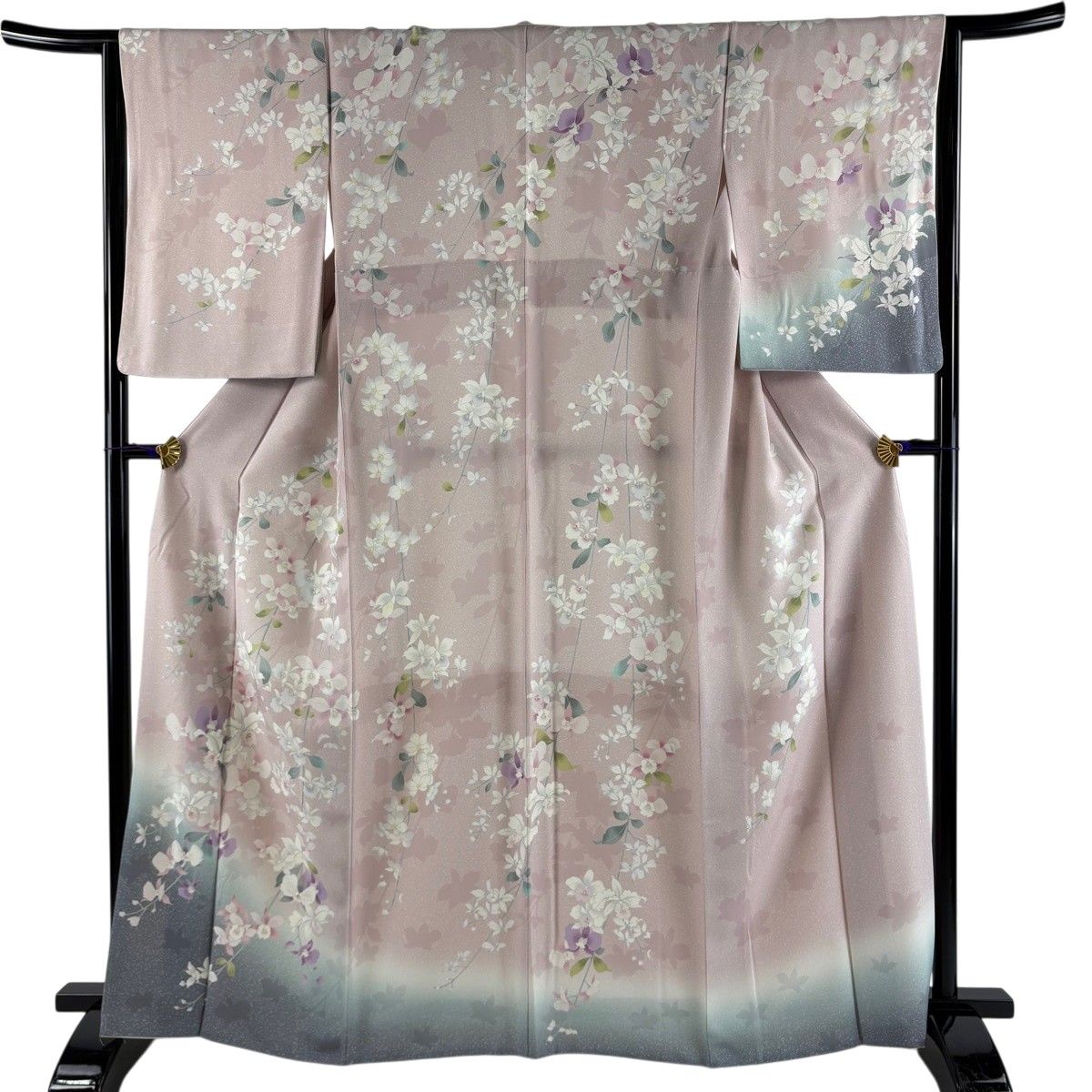 訪問着 身丈164cm 裄丈65cm M 袷 蘭 シルエット 金彩 ぼかし 薄ピンク 正絹 名品 【中古】