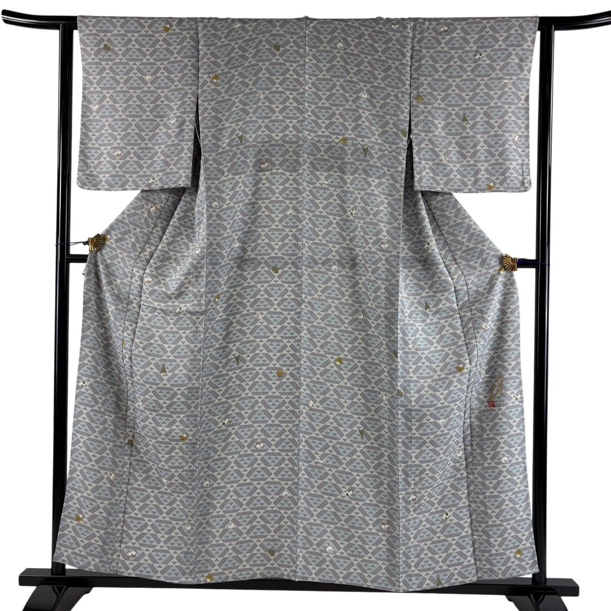 【美品】 小紋 身丈156cm 裄丈62.5cm S 単衣 コシノアヤコ 落款 干支 鱗 金彩 青灰色 正絹 名品 【中古】 15,260円