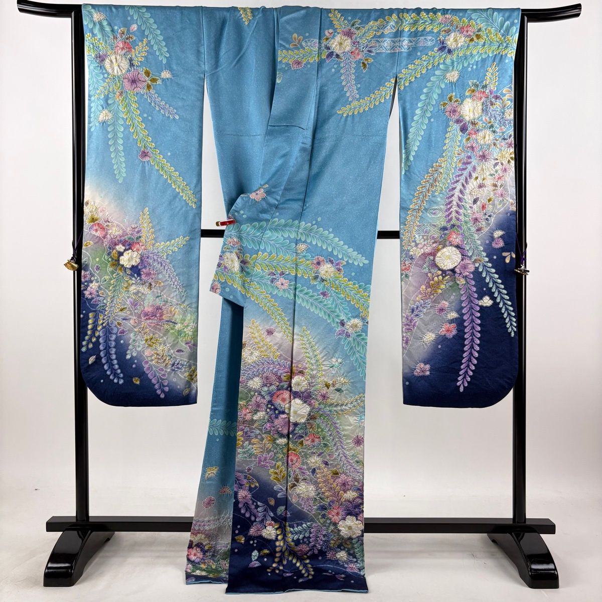 美品】 振袖 身丈174.5cm 裄丈68.5cm L 袷 落款 辻が花 ぼかし 銀通し