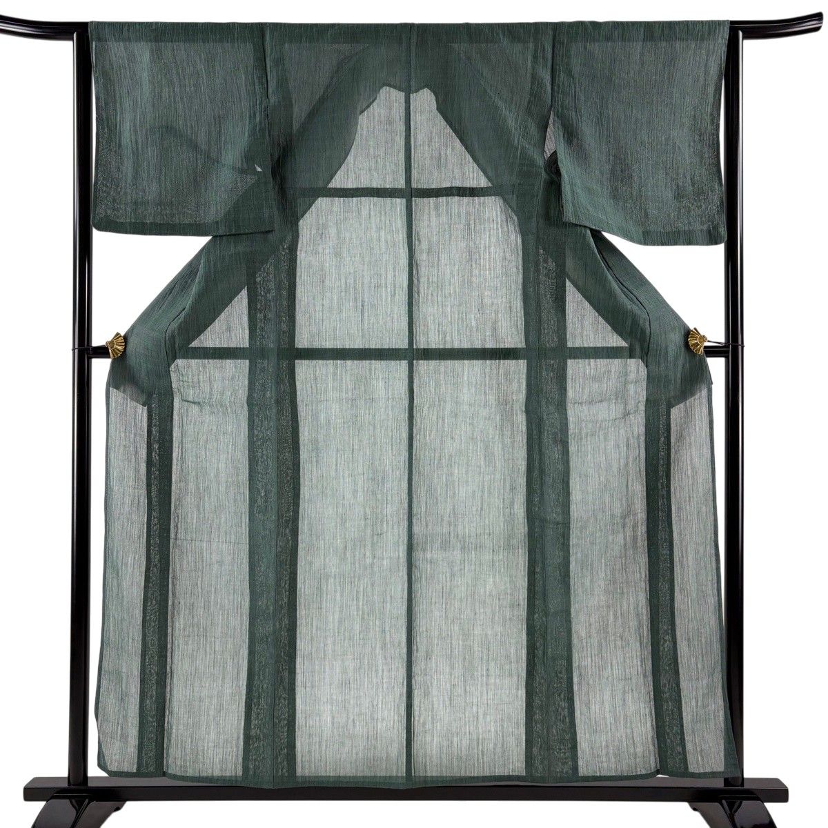 紬 身丈158.5cm 裄丈64.5cm M 薄物 夏紬 緑 麻 秀品 【中古】