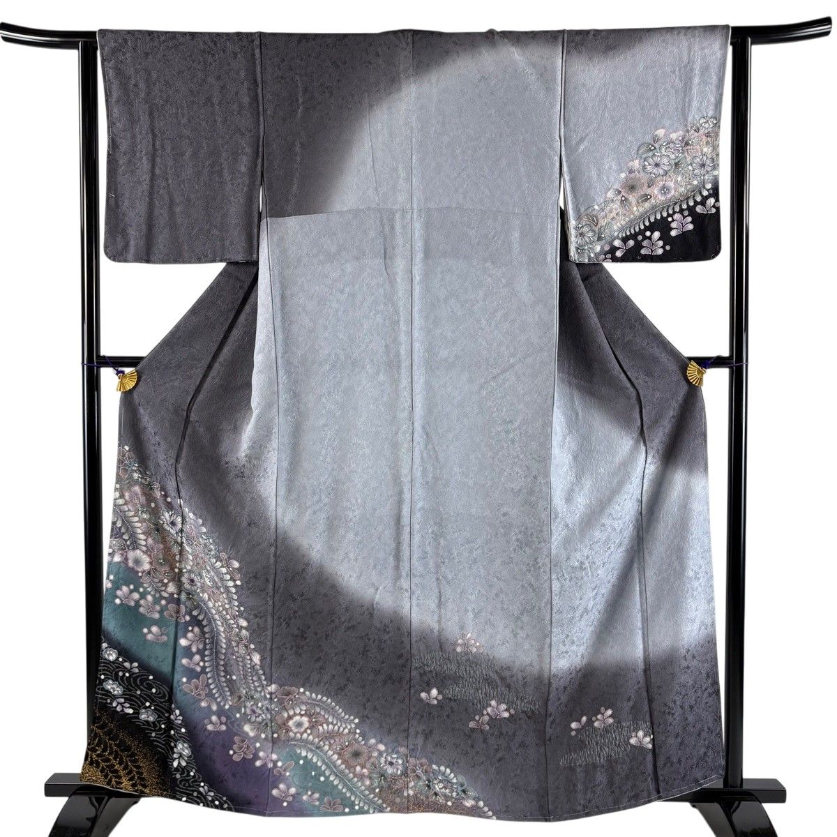 【美品】 訪問着 身丈160cm 裄丈63cm S 袷 辻が花 流水 金彩 青紫 正絹 秀品 【中古】