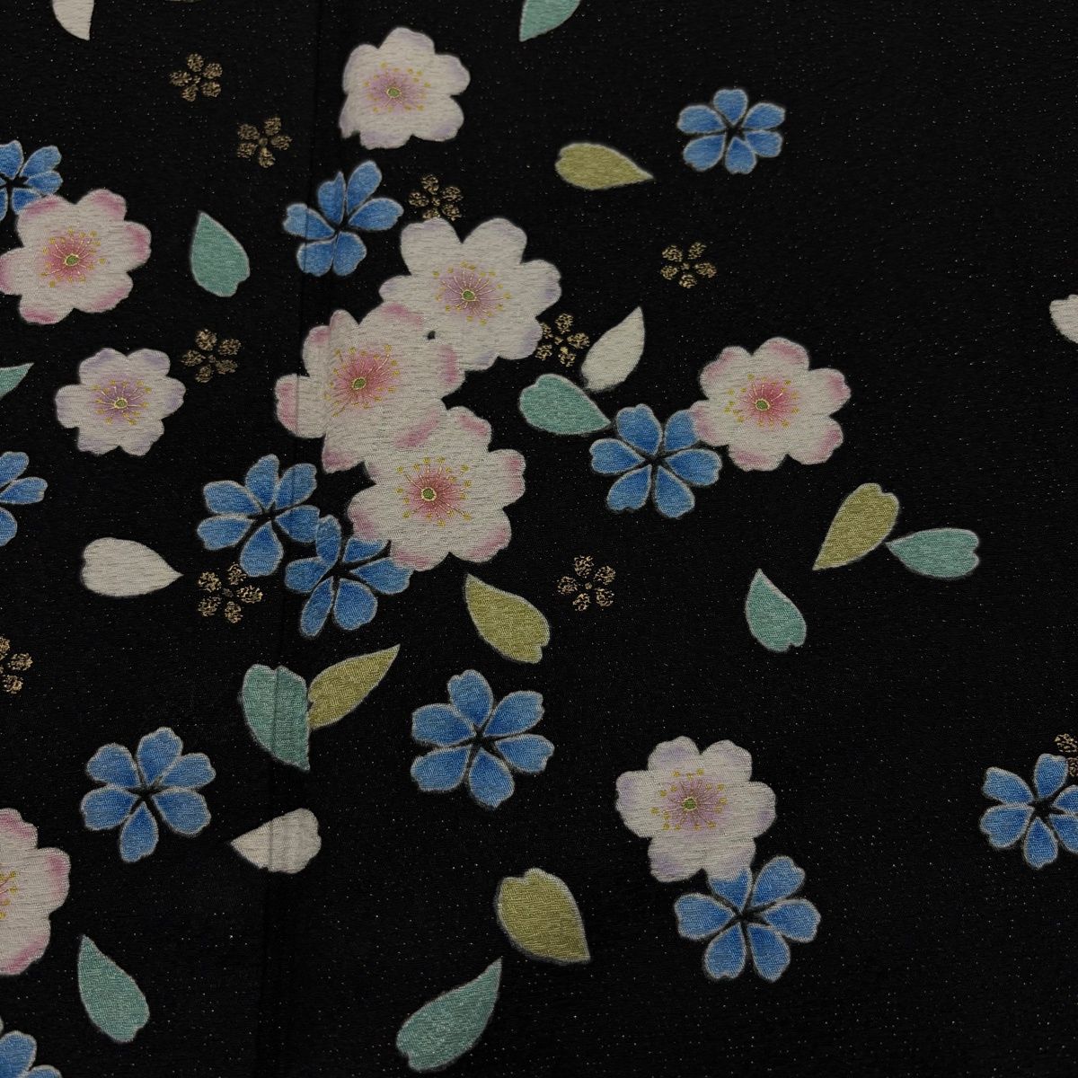 振袖 身丈170cm 裄丈67cm M 袷 桜 花びら 金通し 金彩 黒 正絹 秀品 