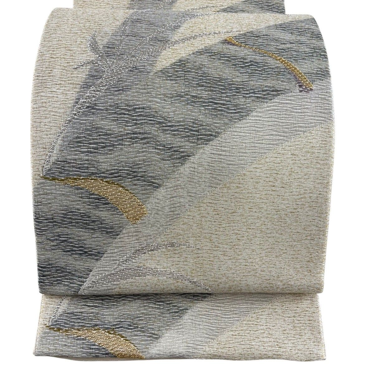 【美品】 袋帯 名品 竹 金銀糸 箔 クリーム 六通 正絹 【中古】