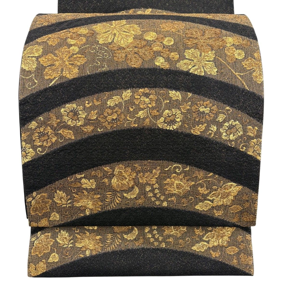【美品】 袋帯 名品 葡萄 花唐草 箔 金糸 黒 六通 正絹 【中古】 11,760円