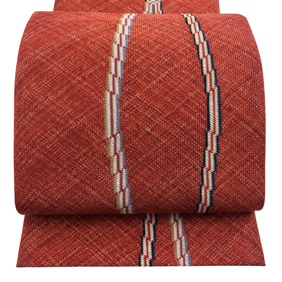 【美品】 名古屋帯 秀品 八寸名古屋帯 松葉仕立て 幾何学 茜色 正絹 【中古】