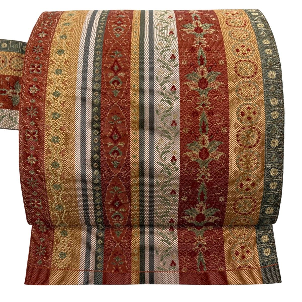 【美品】 名古屋帯 秀品 八寸名古屋帯 関西仕立て 縞 草花 赤茶 正絹 【中古】