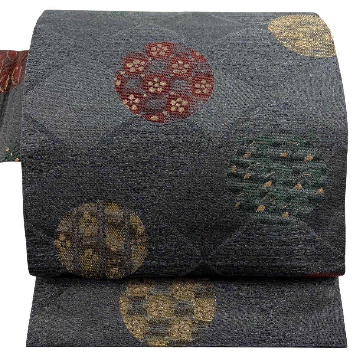 【美品】 名古屋帯 秀品 丸文 幾何学 箔 灰色 正絹 【中古】 8,260円
