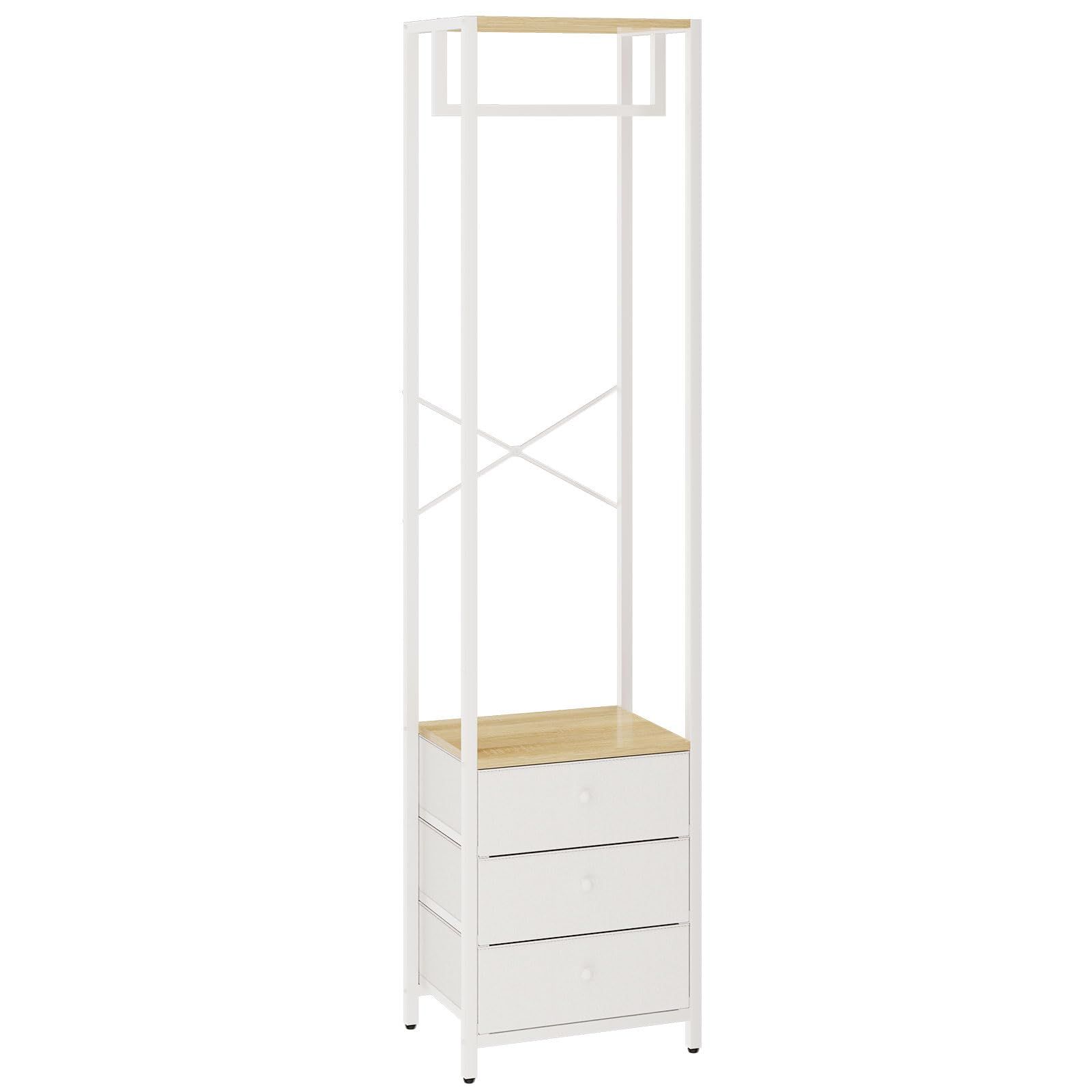 YMYNY ハンガーラック スリム ハンガーチェスト ３段 ファブリック引き出し付き 棚付き 省スペース 大容量収納ラック 組み立て簡単 パイプハンガー ワードローブ クローゼット 洋服ラック 衣類収納 収納押し入れ コート掛け 39x29x179cm ナチュ 6,094円