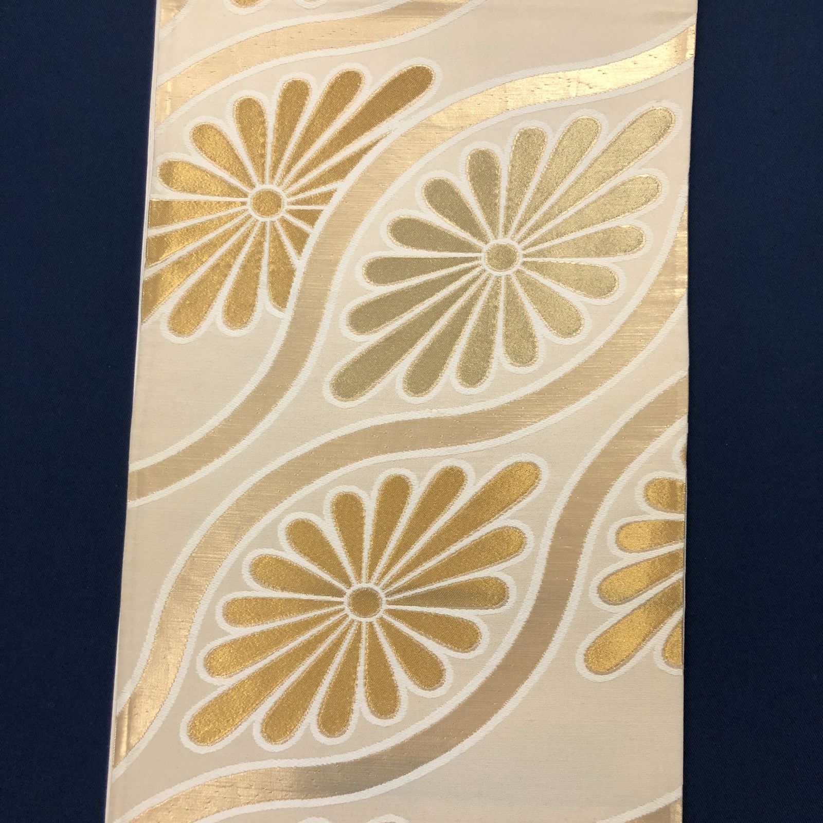 正絹 袋帯 生成り 金糸 立湧に菊◇訪問着/色無地/フォーマル/礼装/結婚