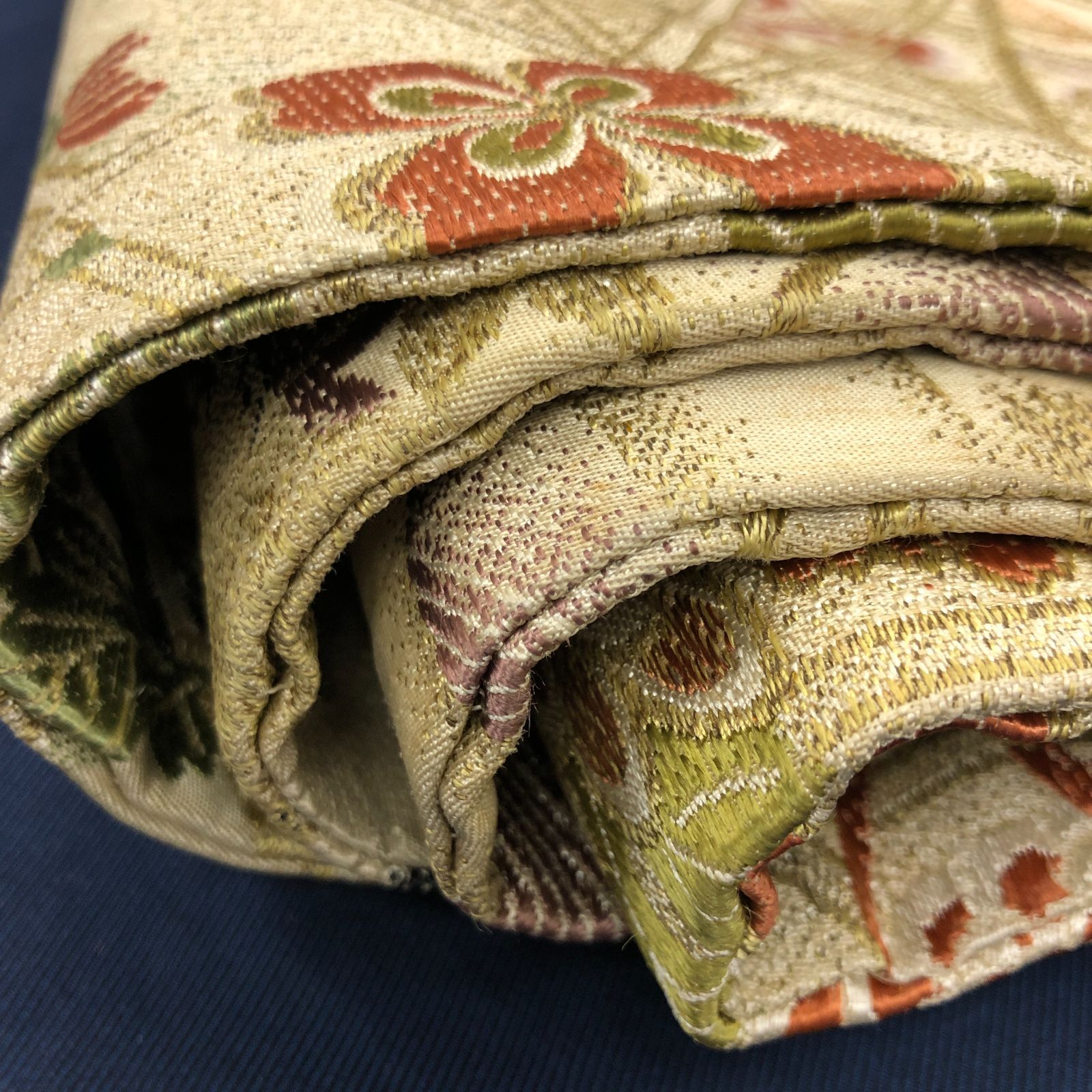 正絹 丸帯 金糸 鶴 松竹梅 菊◇レトロ アンティーク 大正ロマン