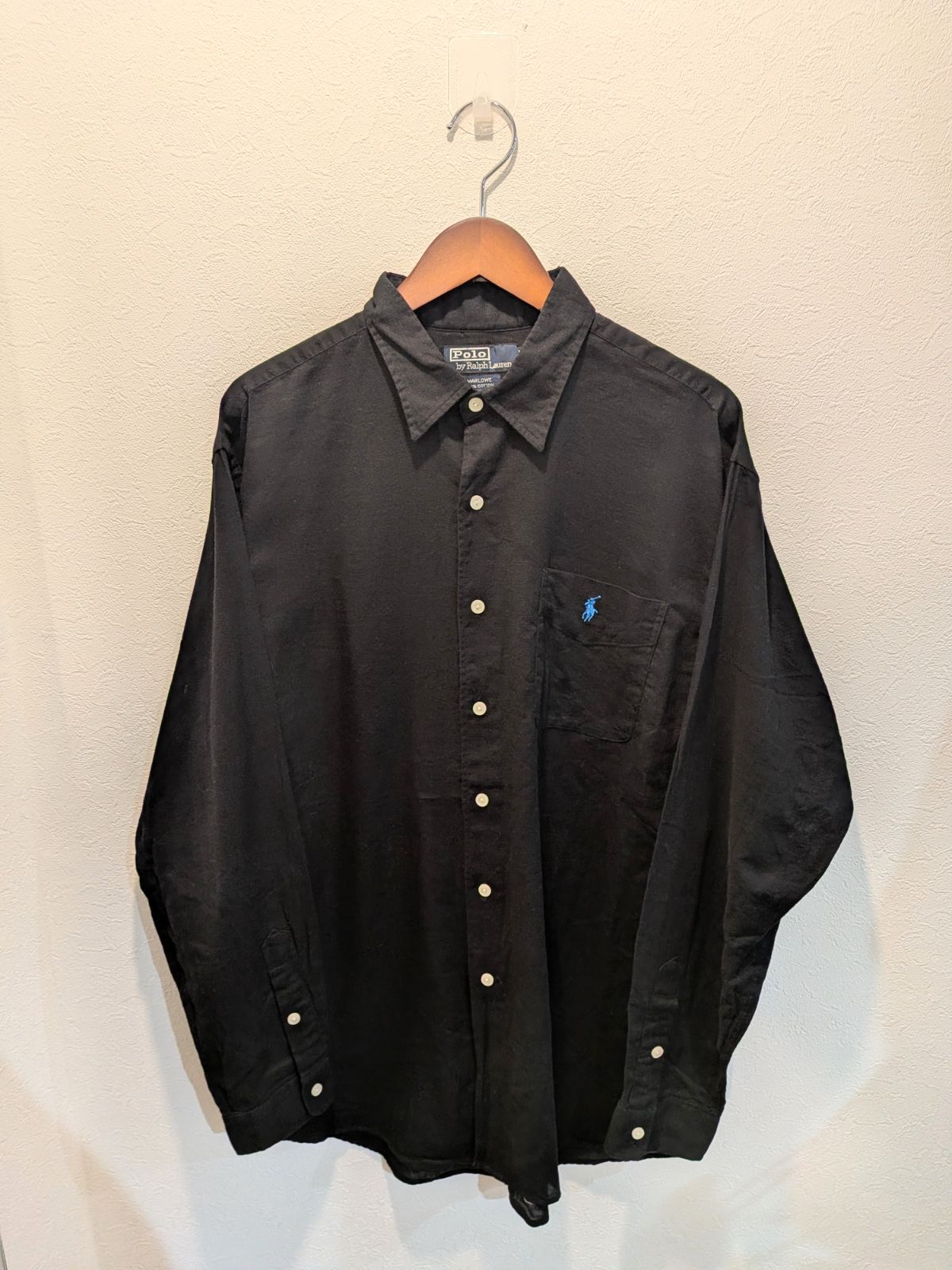美品　90s　Polo by Ralph Lauren　ポロバイラルフローレン　シャツ　MARLOWE　ブラック　コットン　メッシュ　からみ織り　長袖　Lサイズ