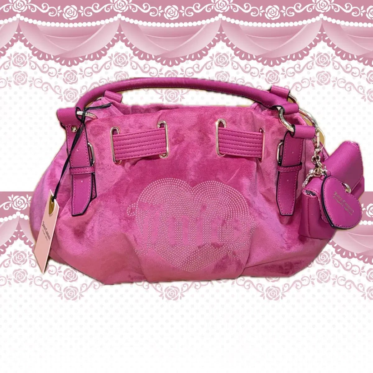 新品) JUICY COUTURE ジューシークチュール ギャル ホットピンク キュービック マンドゥバッグ ギャザーバッグ