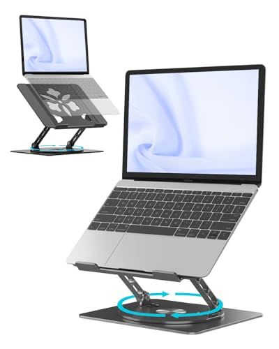 アオビホ(Aoviho)-ノートパソコンスタンド- ホルダー PC 360回転式 人間工学 無段階高さ&角度調整可能 姿勢改善 腰痛＆猫背＆肩こり解消 滑り止め 在宅仕事 つくえ 机 省スペース アルミ製折り畳み可能 ZOOM会議 Macbook Air,ｍａ
