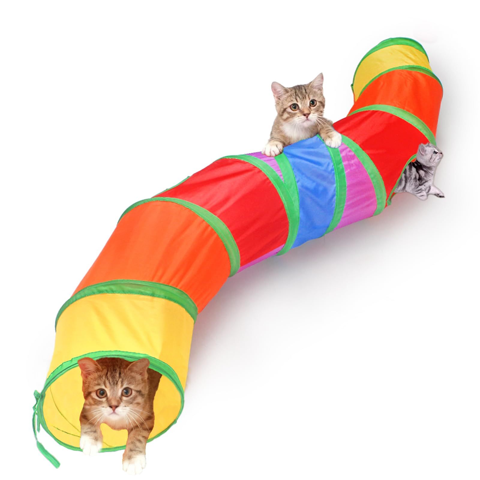 TJT 猫トンネル 猫 おもちゃ トンネル 120cm 可水洗いS形長い2穴付き
