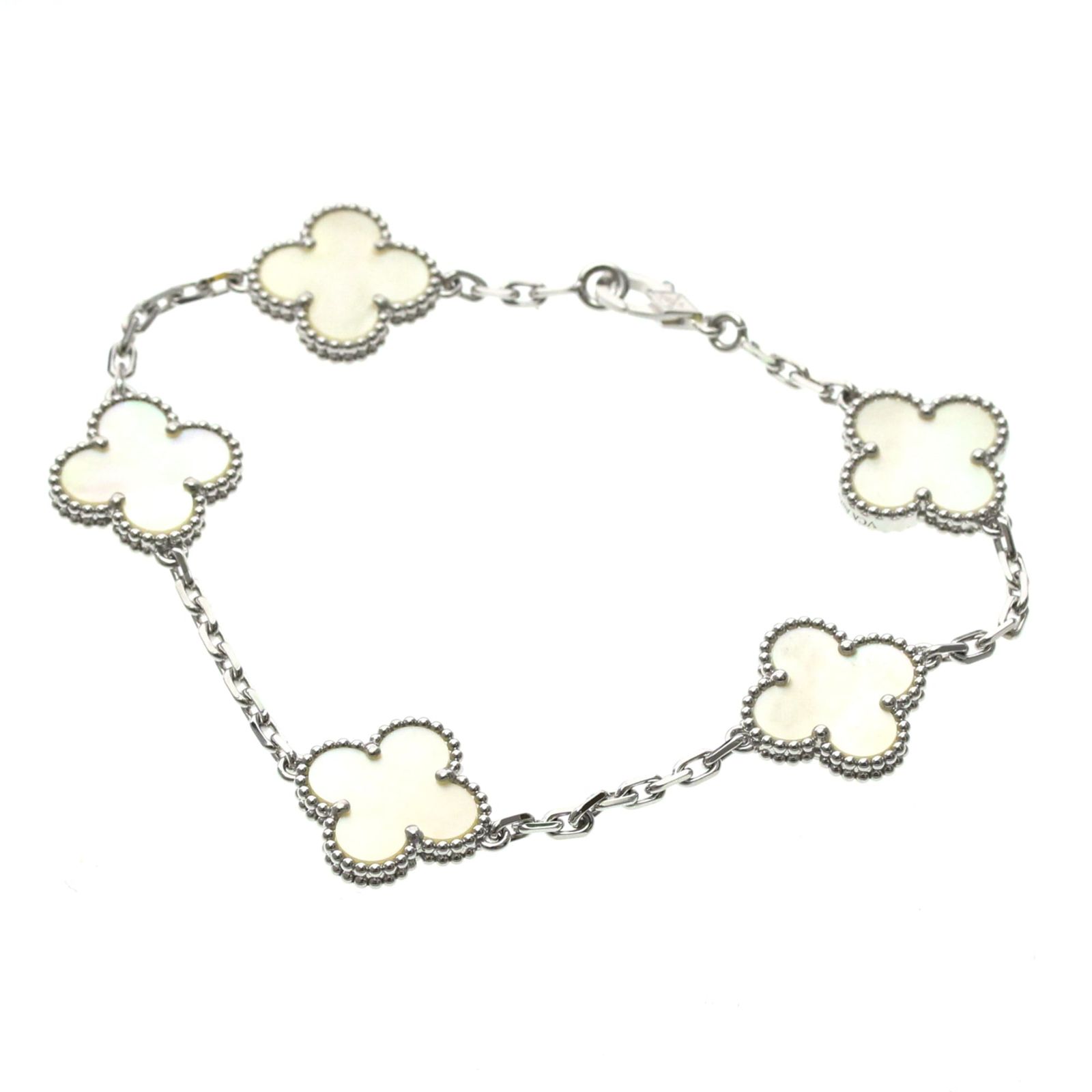 ヴァン・クリーフ＆アーペル(Van Cleef & Arpels) ヴィンテージアルハンブラ K18ホワイトゴールド(K18WG) マザーオブパール チャームブレスレット シルバー