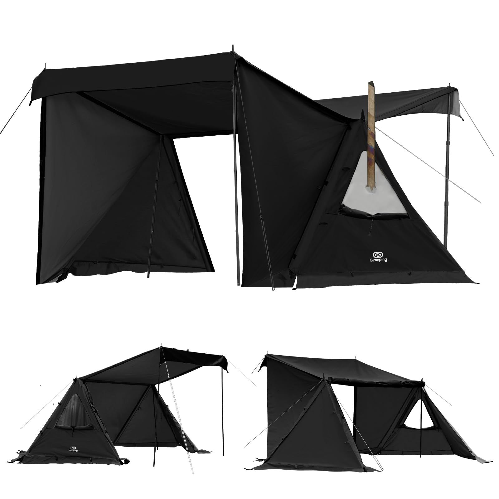 GOGlamping G・G PUP 2.0パップテントTC 1人用 【メッシュ/耐熱シート三角窓】 ソロテント ポリコットン【アルミポール+スカート付き】軍幕 ミリタリーテント 焚き火可 難燃 遮光 日よけ 撥水 多機能 薪ストーブが使える 前後開閉可能 炎