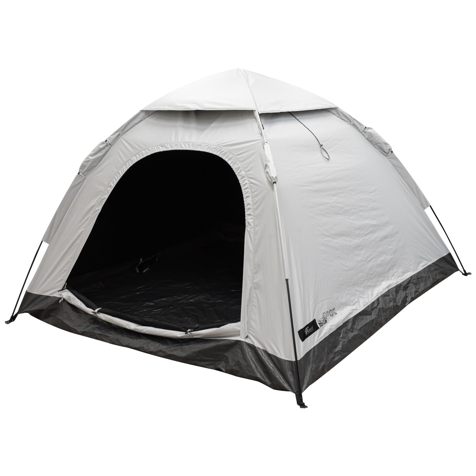 FIELDOOR 【完全遮光】 ワンタッチ テント 200 【2.0m×2.0m】 収納バッグ付き 3人用 4人用 100% PUコーティング スクエア 簡単 遮熱 UVカット 耐水圧16,000mm ドーム 軽量 グラスファイバー フルクローズ キャンプ ア
