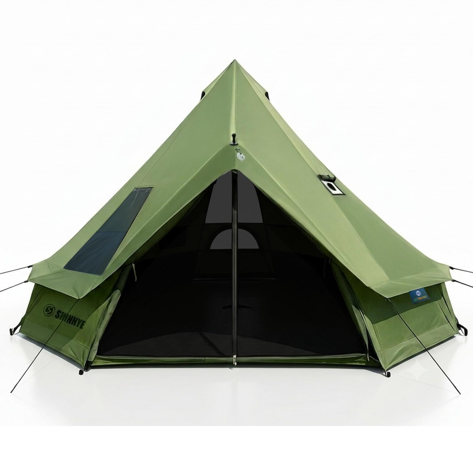 ShinHye ベルテント 大型 キャンプテント 2~10人用 耐水圧5000mm UVカット 通気 防風 防雨 防虫 簡単設営 煙突穴付き 4シーズン ファミリーキャンプ アウトドア キャンピング 露營場 （420Dオックスフォード・グリーン・4m）