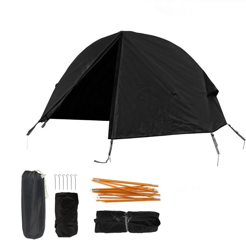 Fengzel Outdoor キャンプコットと組み合わせ 高床式 ソロテント 地面離れ コンパクト 折りたたみポータブル 小型 キャンプテント (ブラックテント(コットなし）)